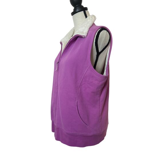 L.L Bean Women's Large Vest Purple Sherpa Fleece Lined Soft Zip Up Mock Neck - Picture 6 of 6